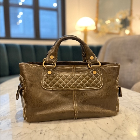 Celine Handbags - CÉLINE Boogie Bag — olive/khaki leather, gold hardware, Made in Italy.